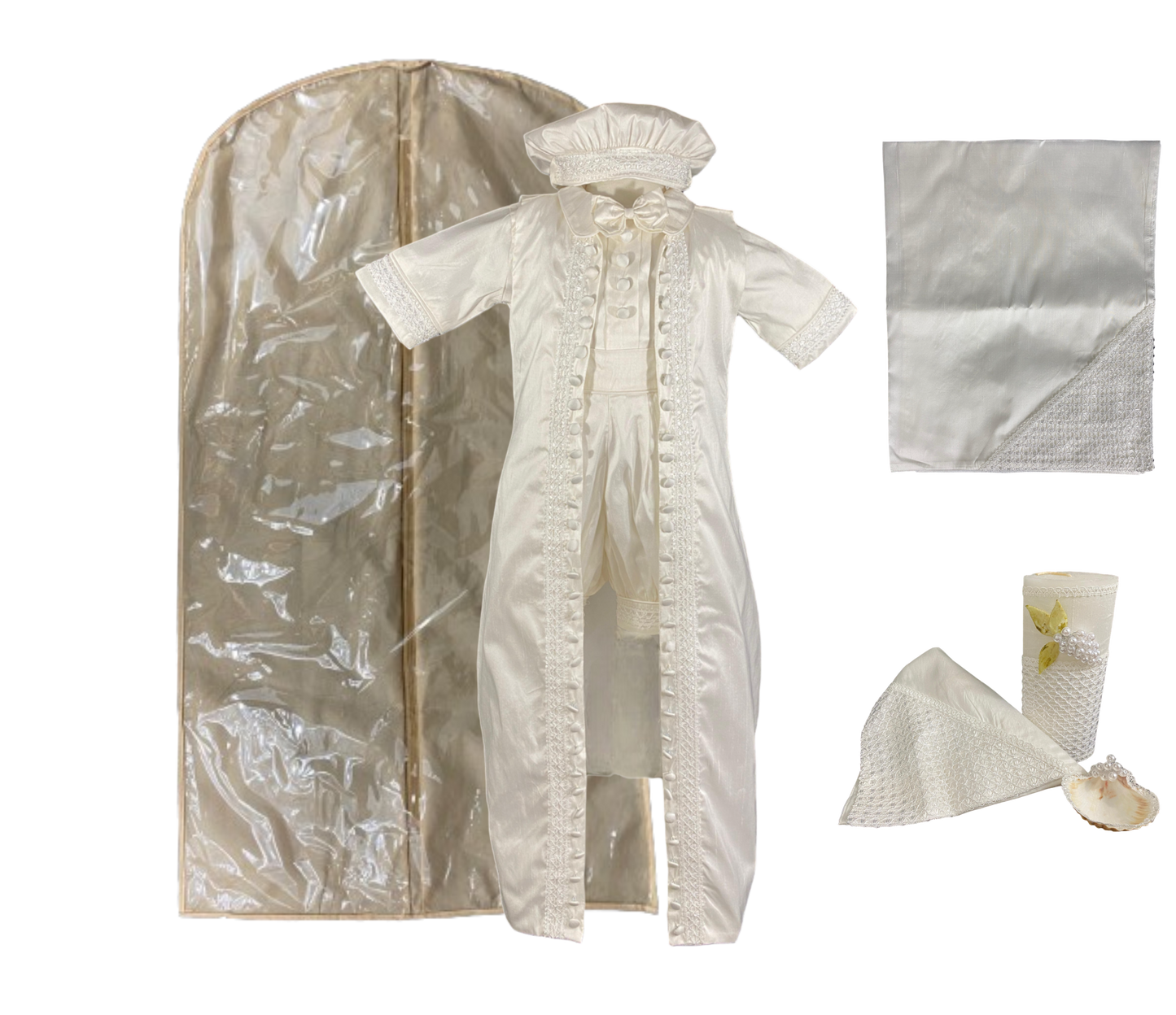 Ropon Bebe bombacho + kit bautizo niño