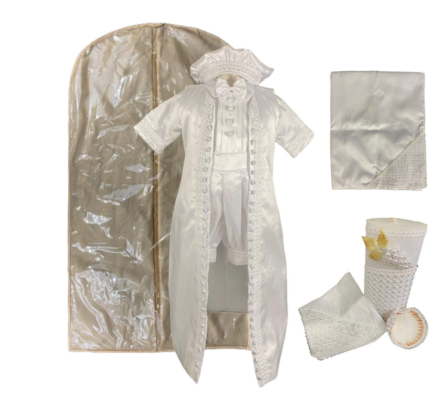 Ropon Bebe bombacho + kit bautizo niño