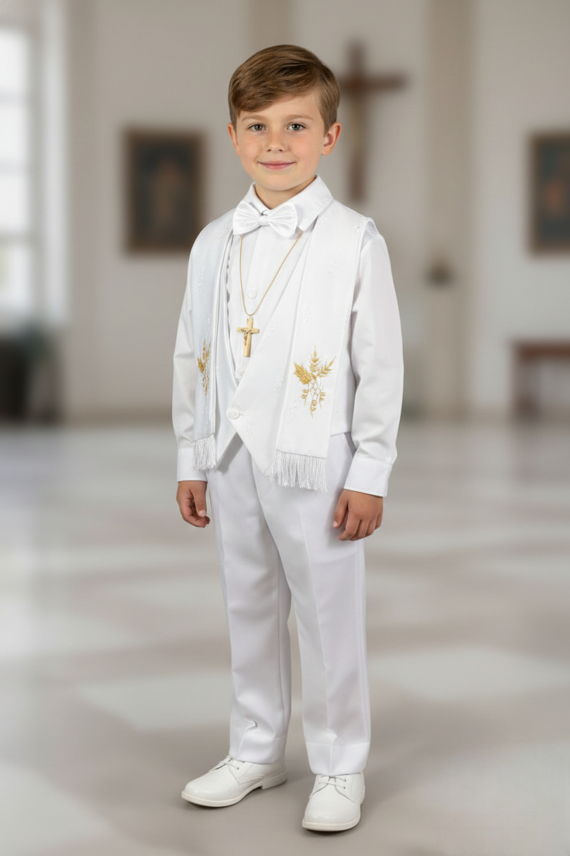 Conjunto Traje Con Estola Bordada 6 pzas niño