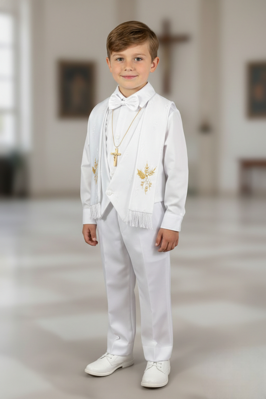 Conjunto Traje Con Estola Bordada 6 pzas niño