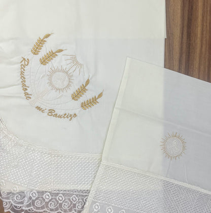 Sabana Bordada Redonda con Funda Bautizo Bebe