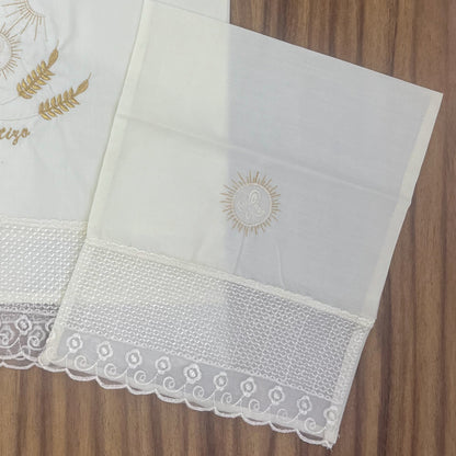 Sabana Bordada Redonda con Funda Bautizo Bebe