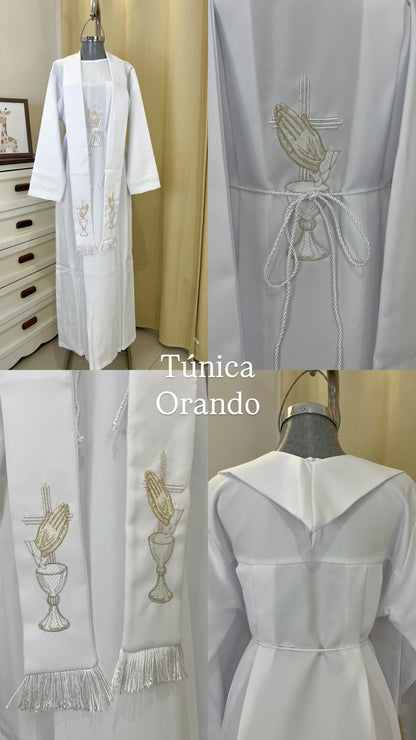 Túnica Comunion Confirmacion Con Estola "Orando" unisex