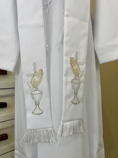 Túnica Comunion Confirmacion Con Estola "Orando" unisex
