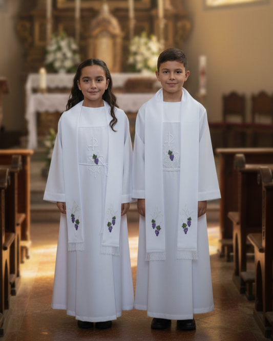 Túnica Comunion Confirmacion Con Estola "Uvas" unisex