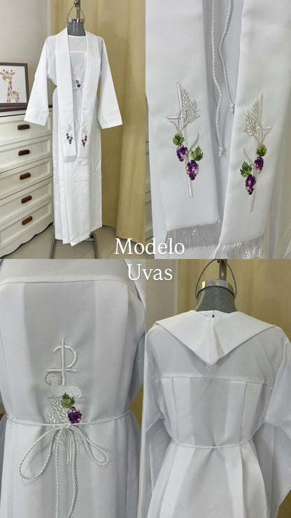 Túnica Comunion Confirmacion Con Estola "Uvas" unisex
