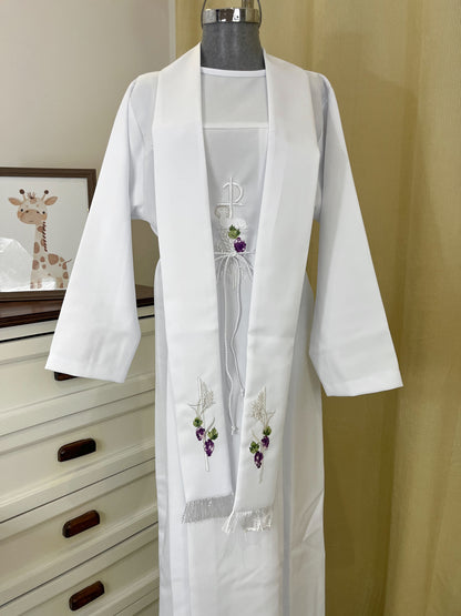 Túnica Comunion Confirmacion Con Estola "Uvas" unisex